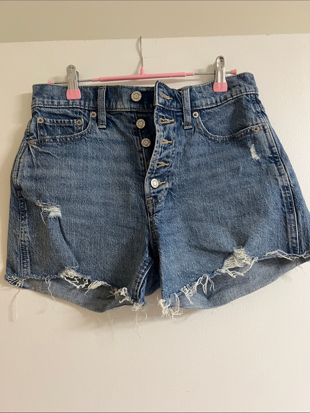 GAP Distressed Button-Fly Denim Shorts - Blue